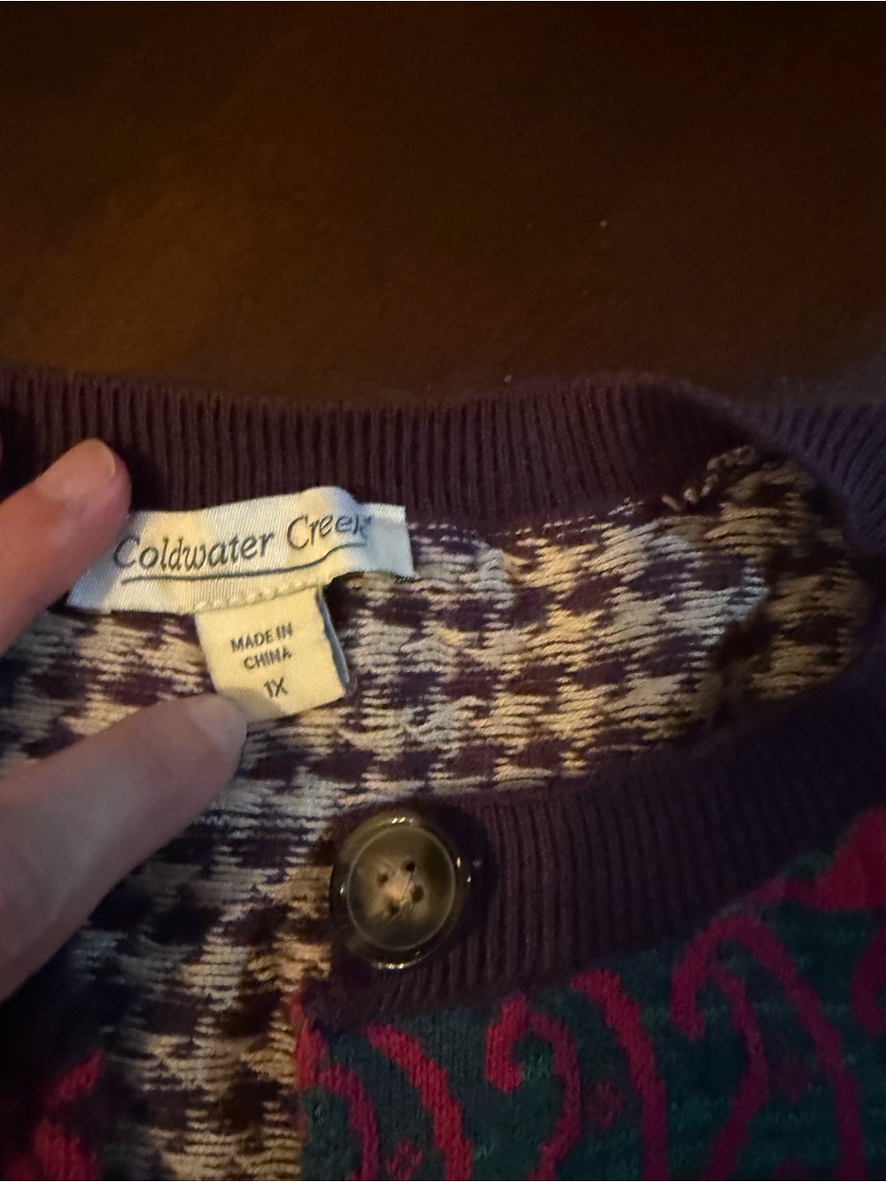 Coldwater Creek Purple and Teal Patterned Cardigan